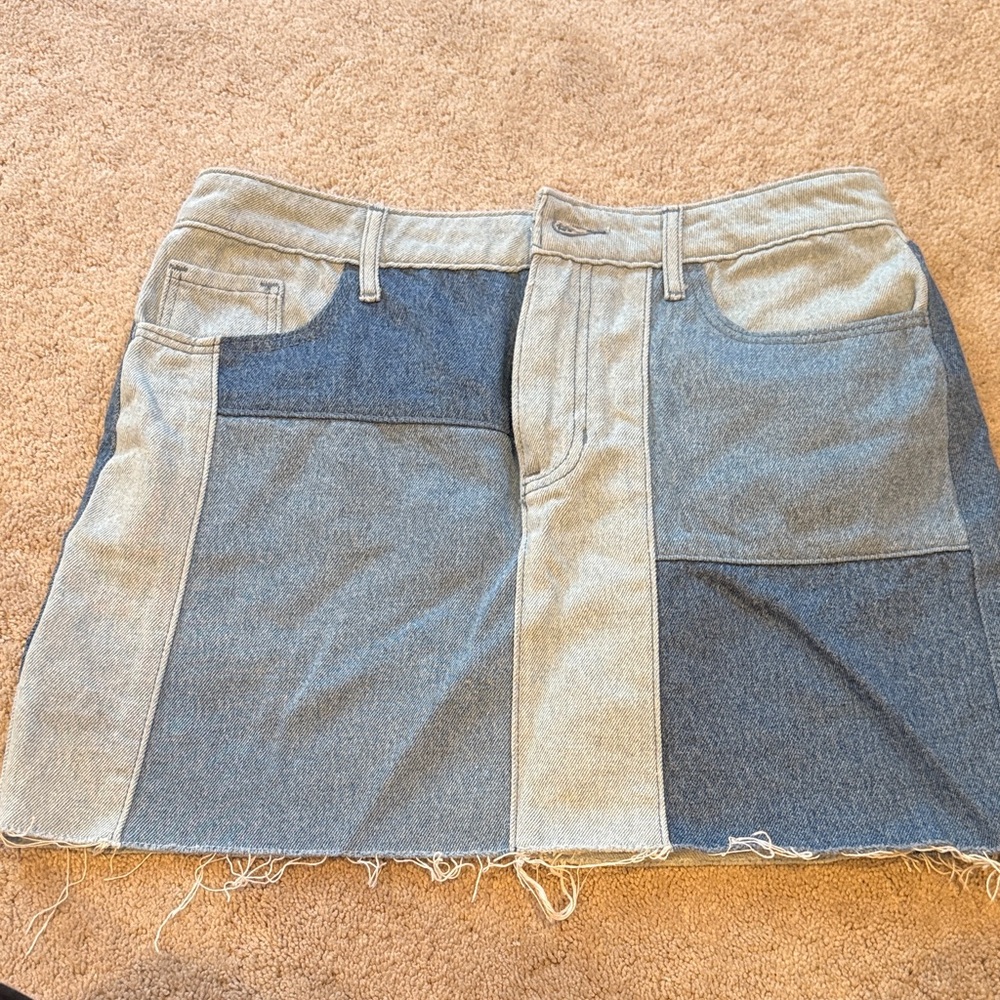 Hollister Asymmetrical Denim Skirt - Blue and Gray